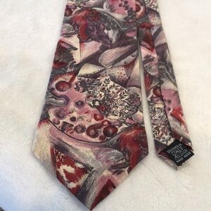 Ferracci Mens silk floral tie made in Italy pink green red gray hues versatile